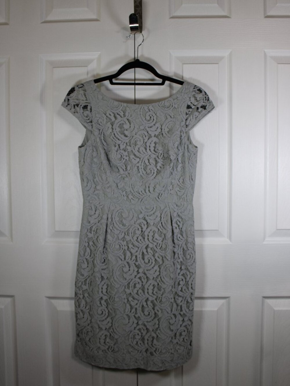 J. Crew Womens Grey Lace Double Lined Cap Sleeve Midi Evening Dress